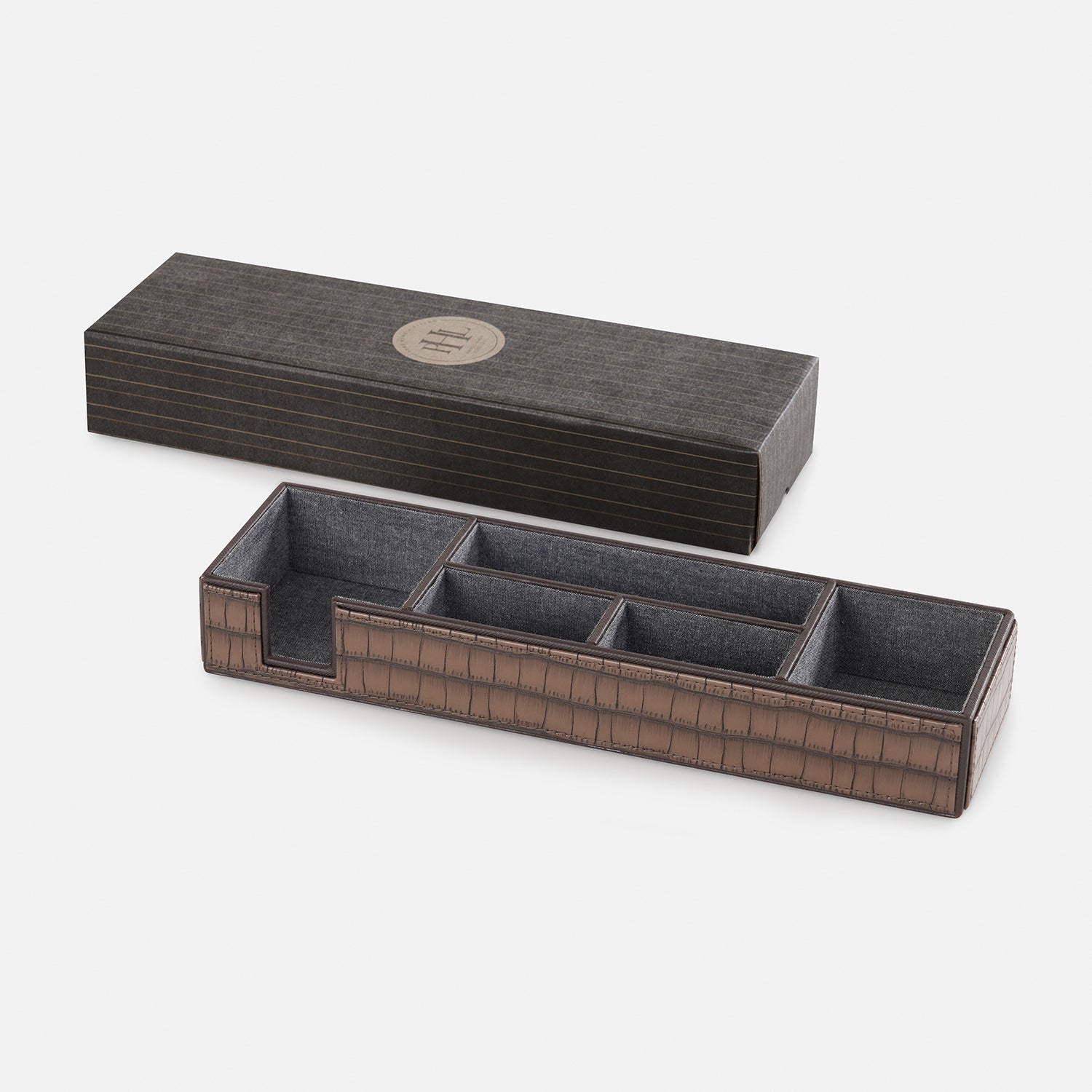 Brown 5 Compartment Croco Texture Faux Leather Organiser