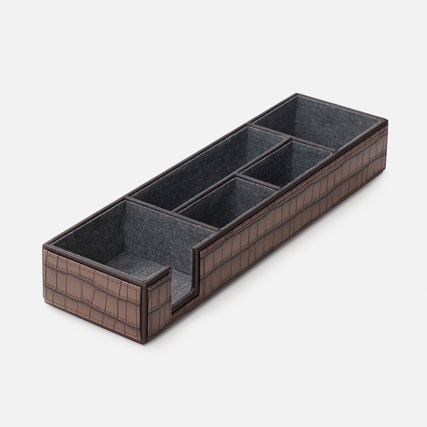 Brown 5 Compartment Croco Texture Faux Leather Organiser