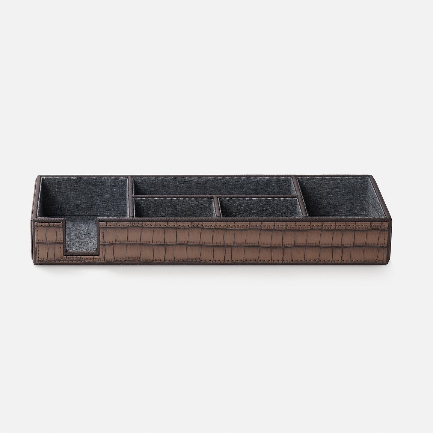 Brown 5 Compartment Croco Texture Faux Leather Organiser