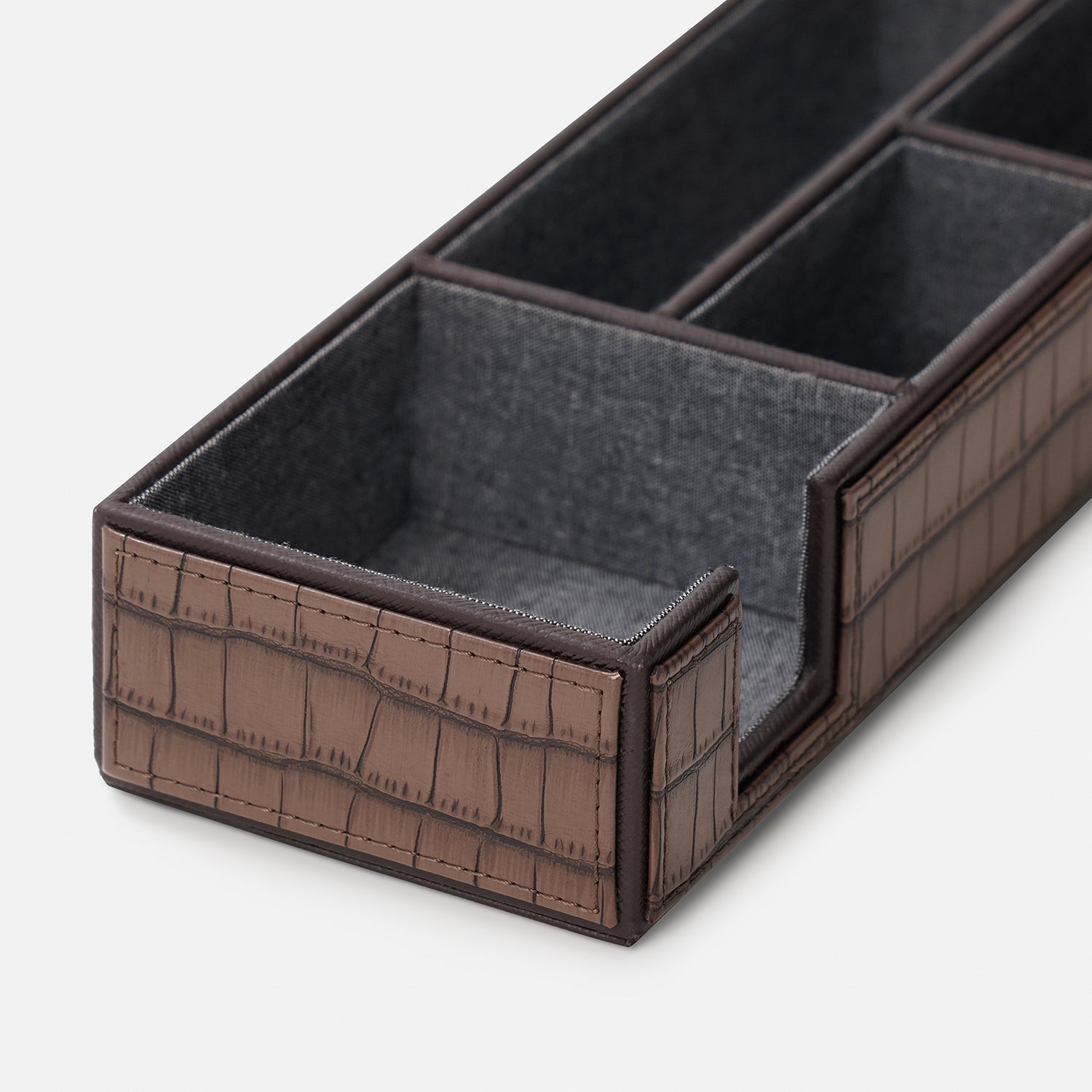 Brown 5 Compartment Croco Texture Faux Leather Organiser