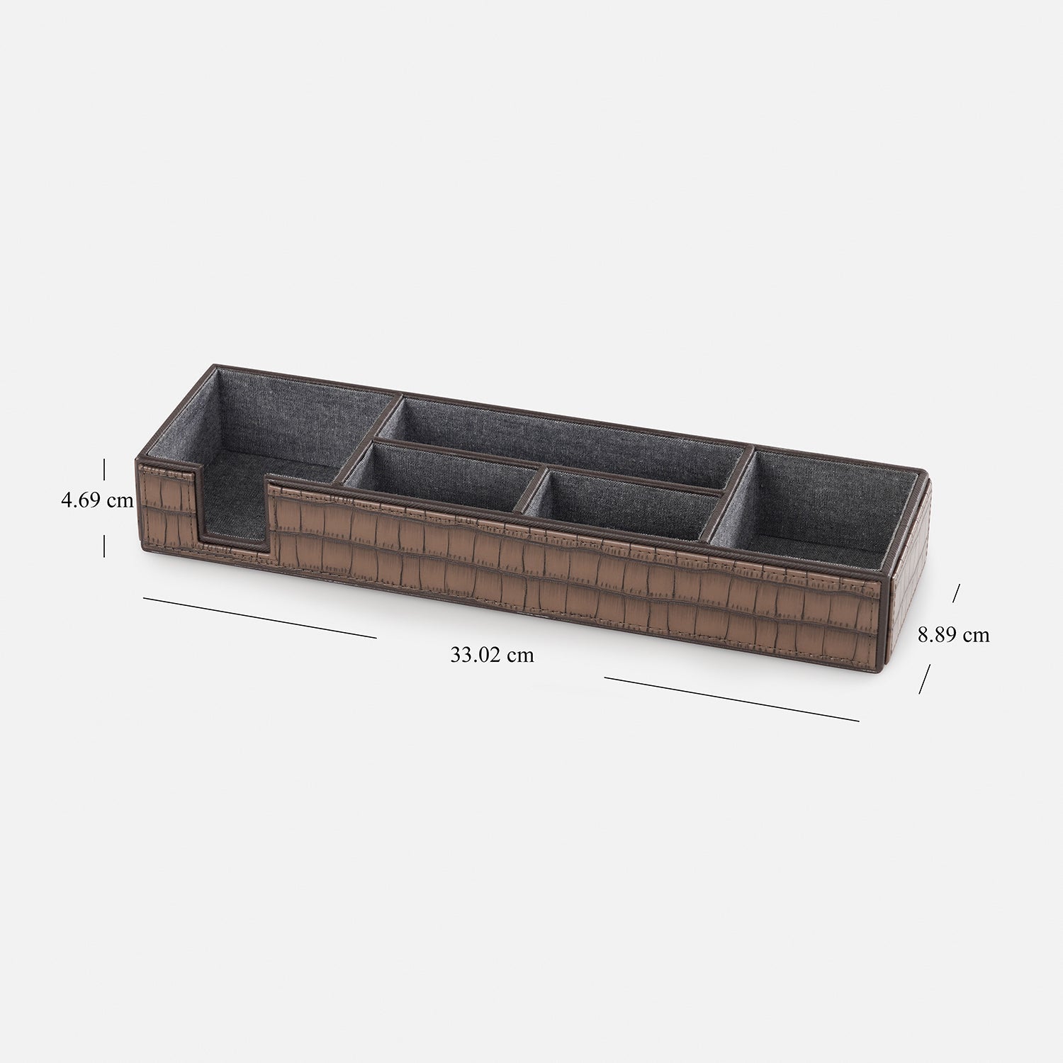 Brown 5 Compartment Croco Texture Faux Leather Organiser