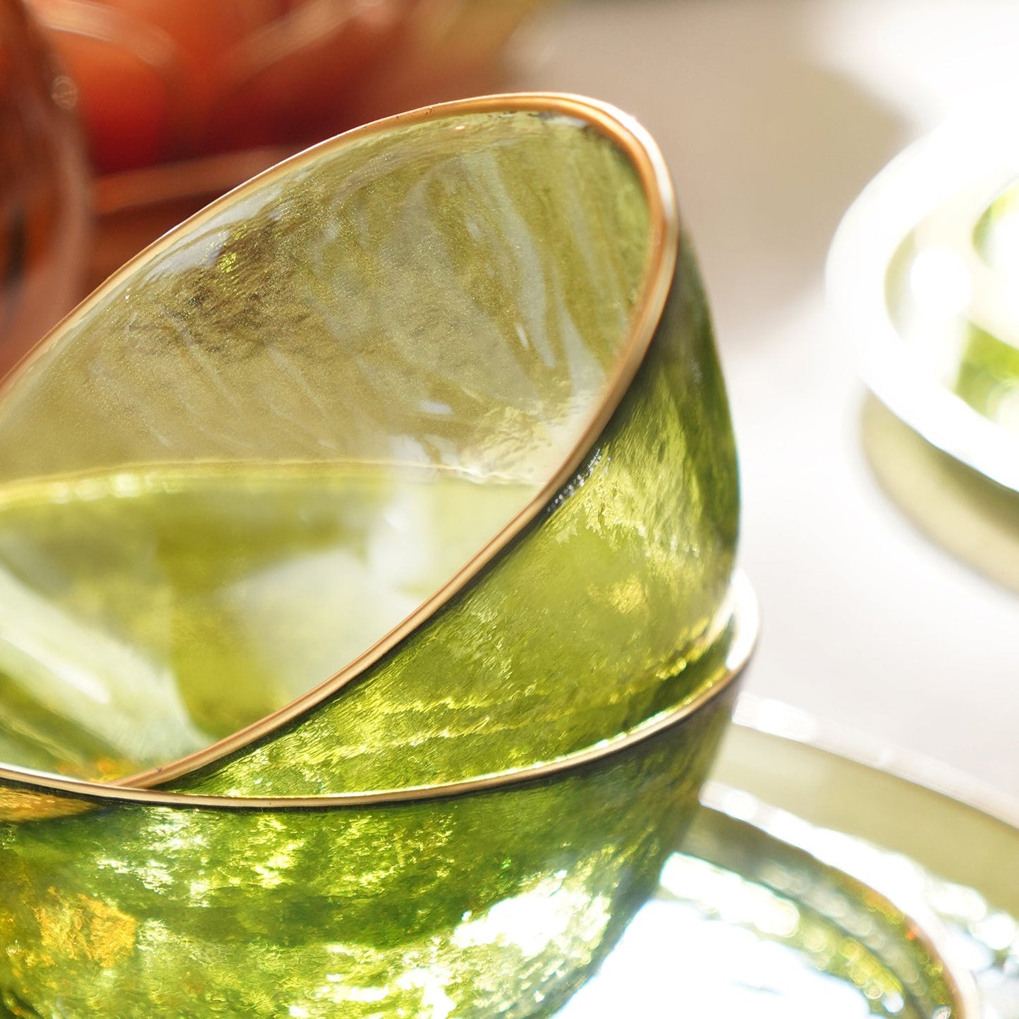 Set of 2 Green Textured Rim Detail Side Bowls