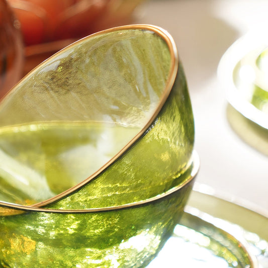 Set of 2 Green Textured Rim Detail Side Bowls