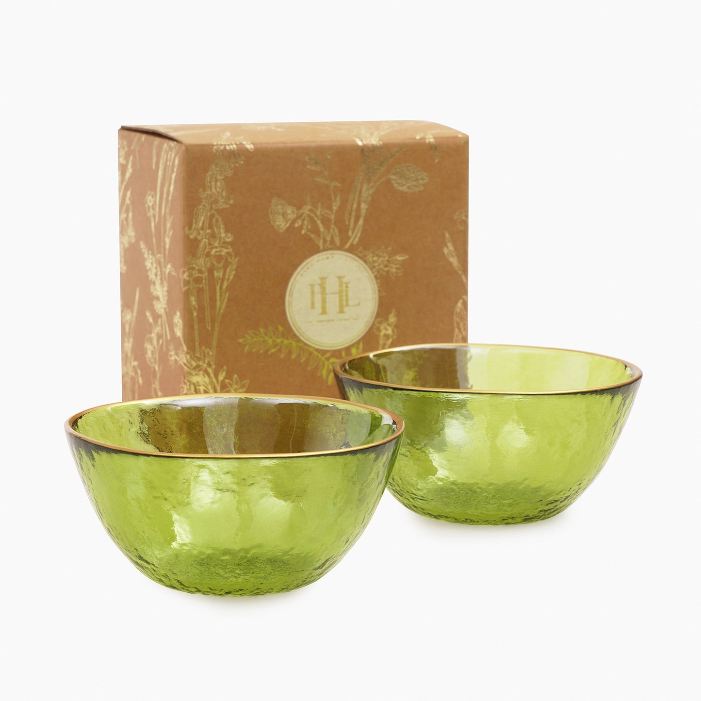 Set of 2 Green Textured Rim Detail Side Bowls
