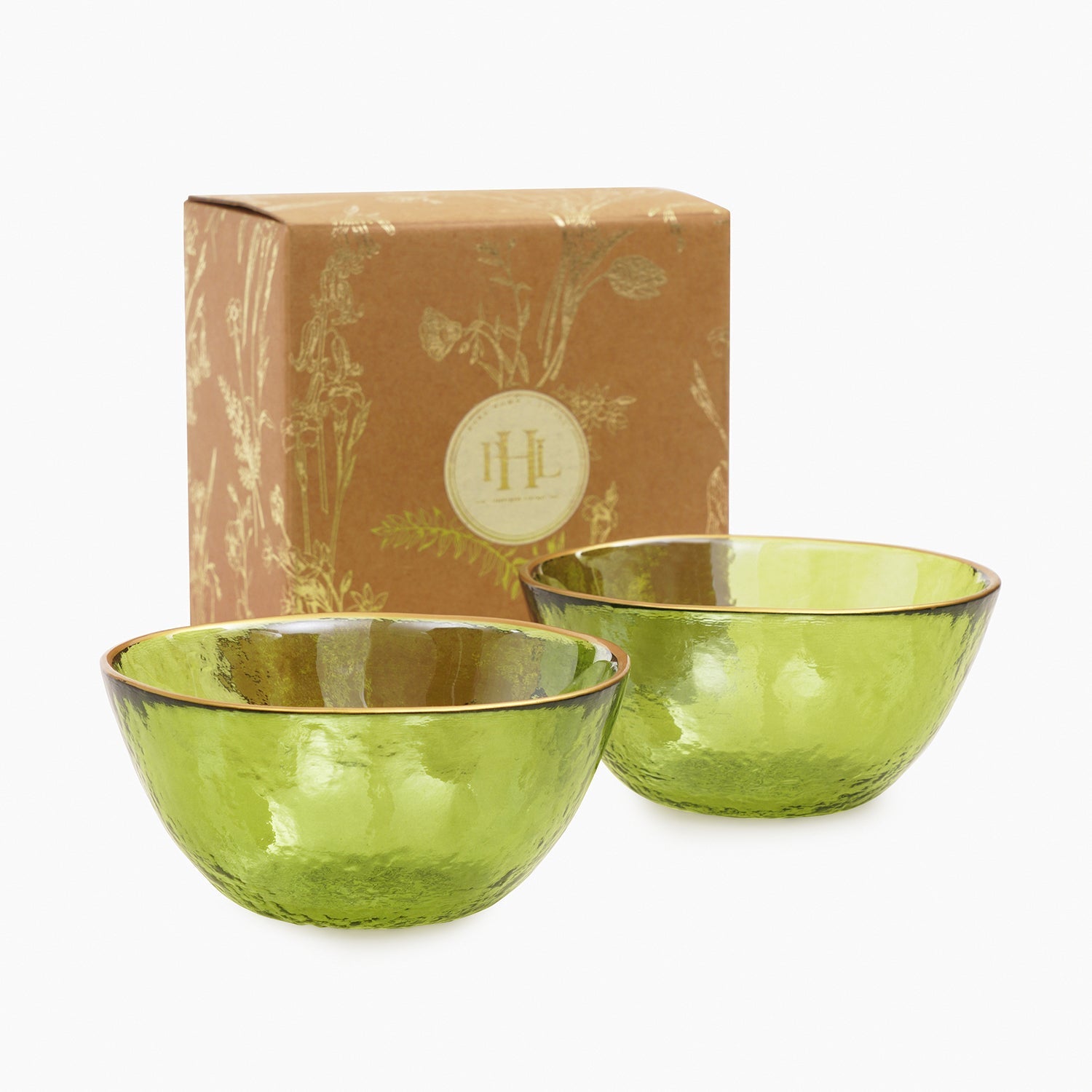 Set of 2 Green Textured Rim Detail Side Bowls