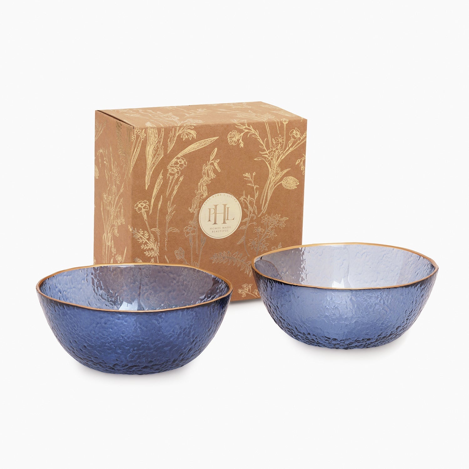 Set of 2 Blue Textured Rim Detail Bowls - Small