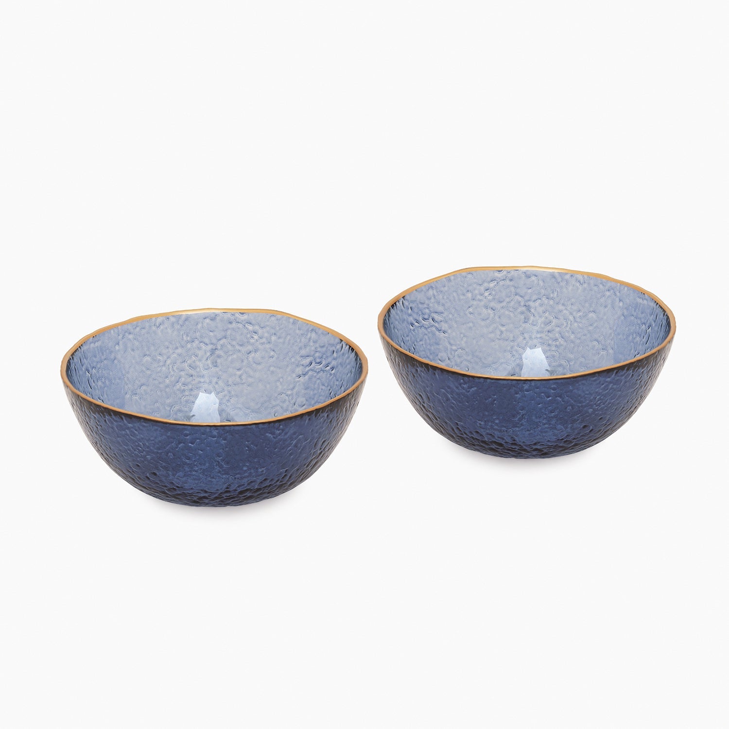 Set of 2 Blue Textured Rim Detail Bowls - Small