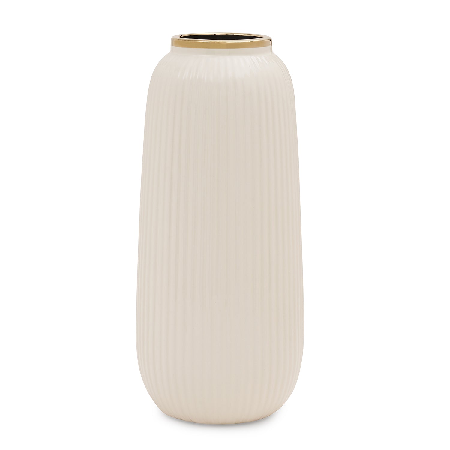 Ivory Ribbed Texture Ceramic Vase - Large