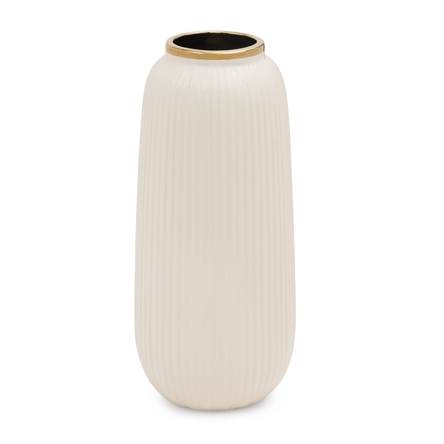 Ivory Ribbed Texture Ceramic Vase - Large