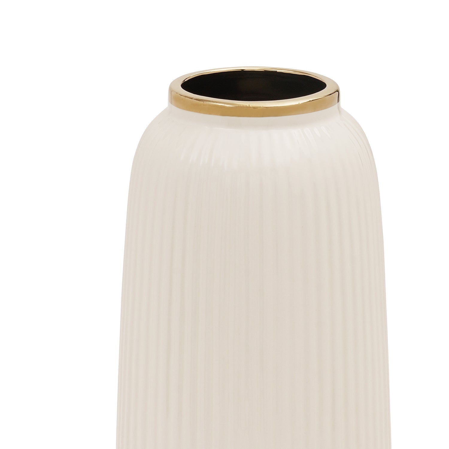 Ivory Ribbed Texture Ceramic Vase - Large