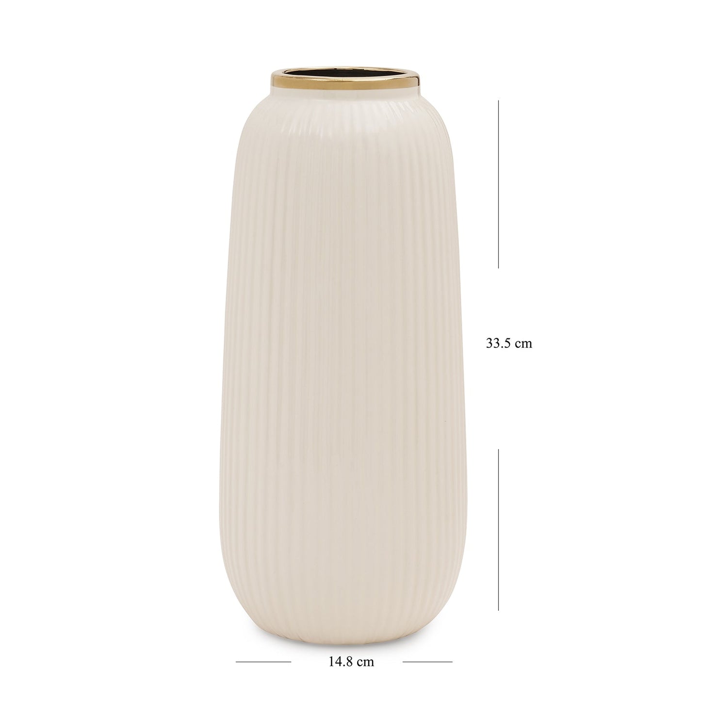 Ivory Ribbed Texture Ceramic Vase - Large