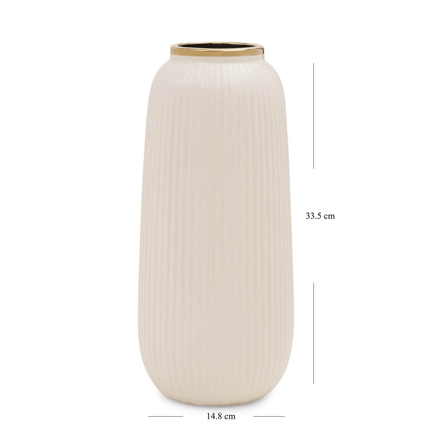 Ivory Ribbed Texture Ceramic Vase - Large