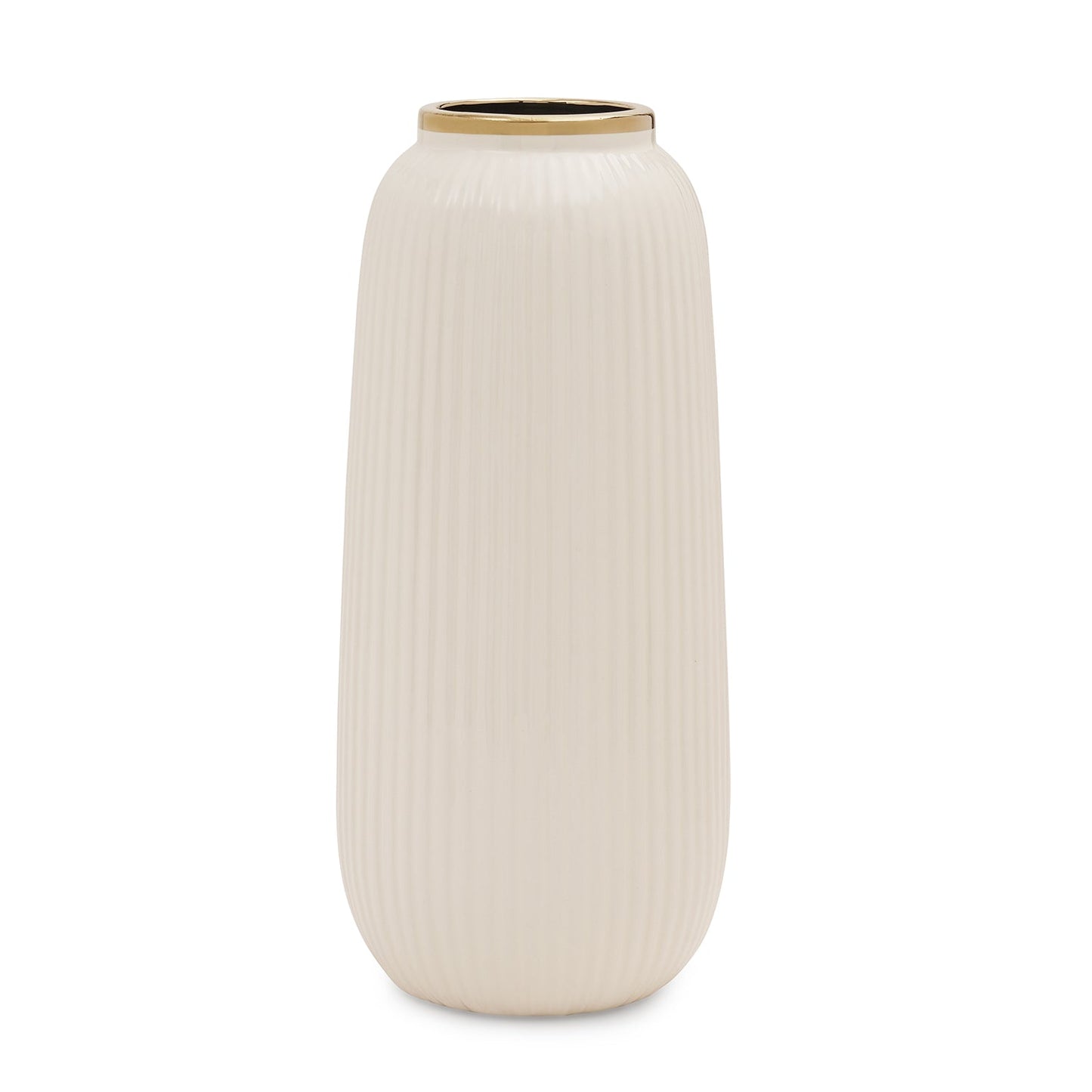Ivory Ribbed Texture Ceramic Vase - Small