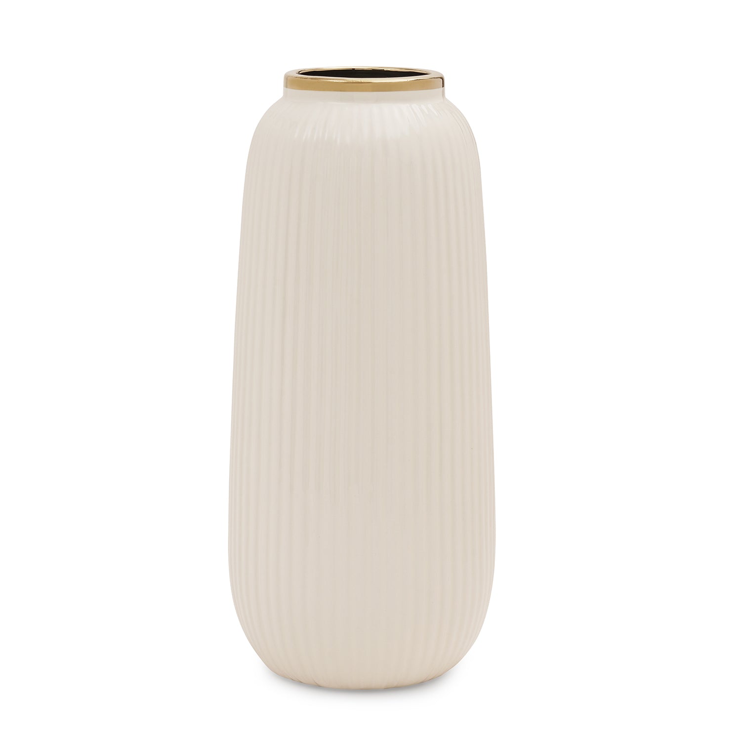 Ivory Ribbed Texture Ceramic Vase - Small