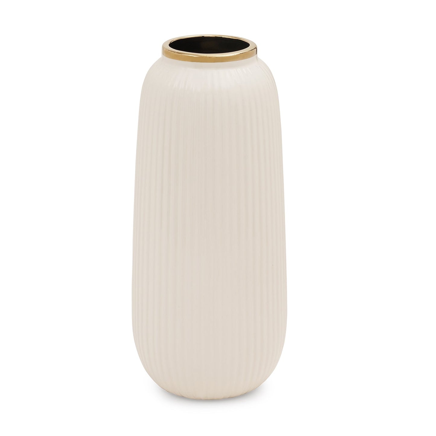 Ivory Ribbed Texture Ceramic Vase - Small