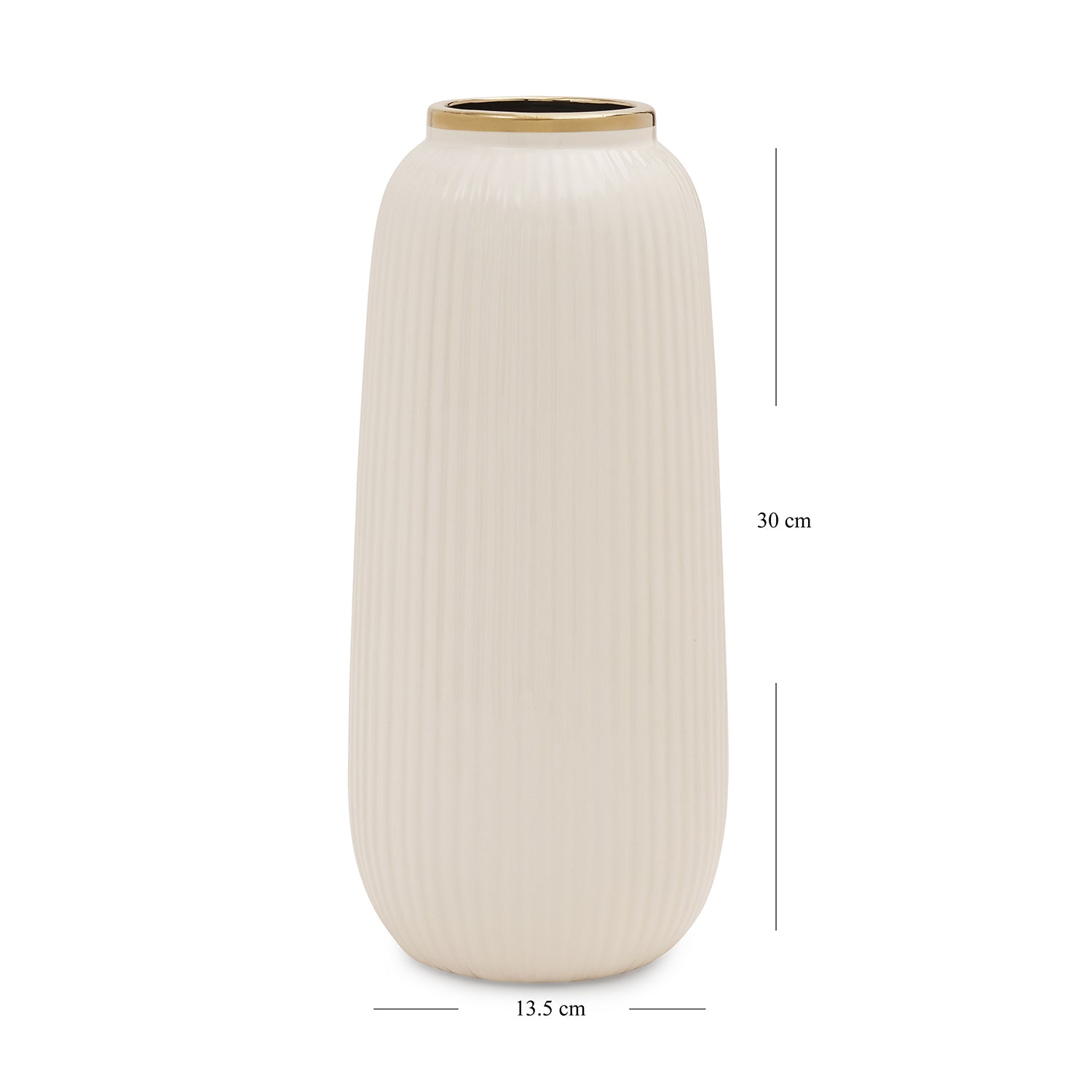 Ivory Ribbed Texture Ceramic Vase - Small