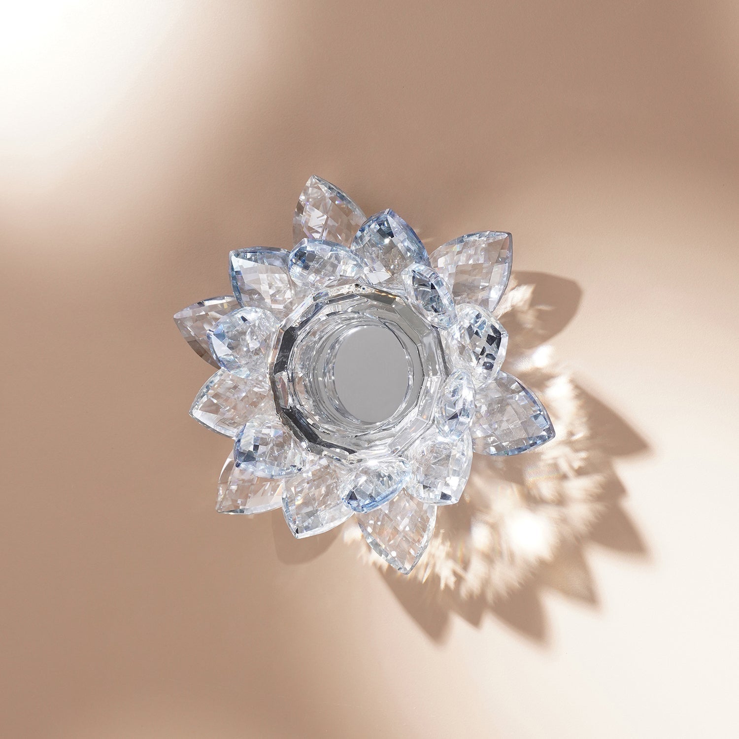 Light Blue Lotus Shaped Crystal Candle Holder