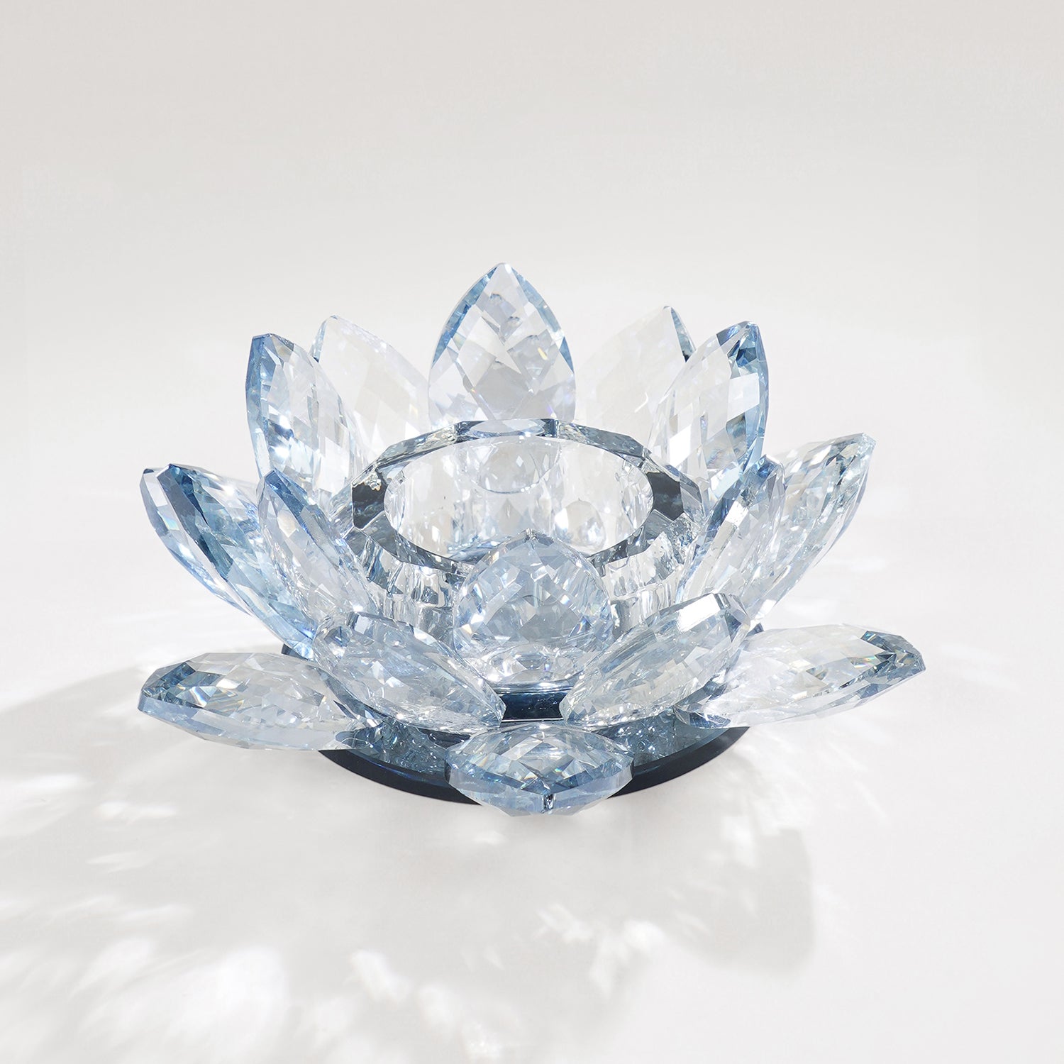 Light Blue Lotus Shaped Crystal Candle Holder
