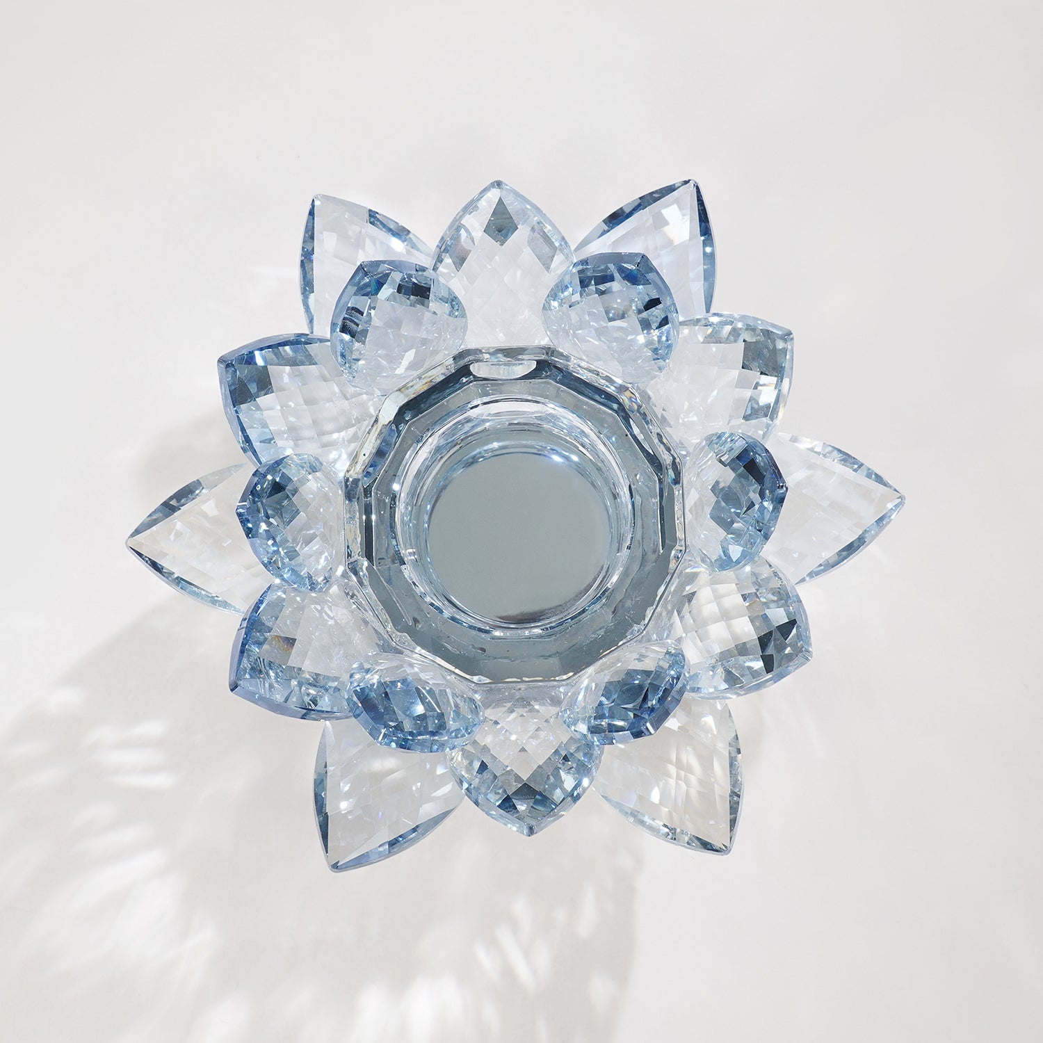 Light Blue Lotus Shaped Crystal Candle Holder