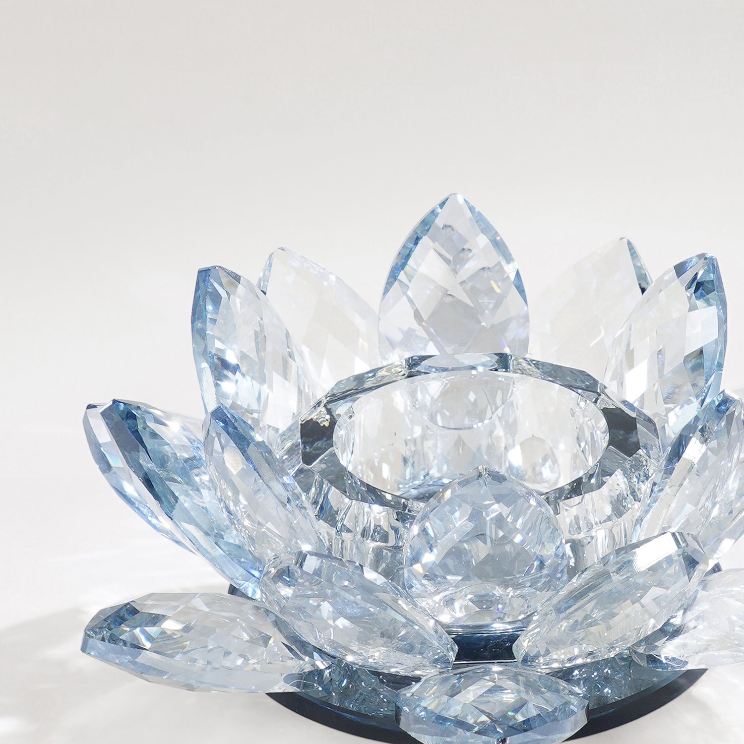 Light Blue Lotus Shaped Crystal Candle Holder