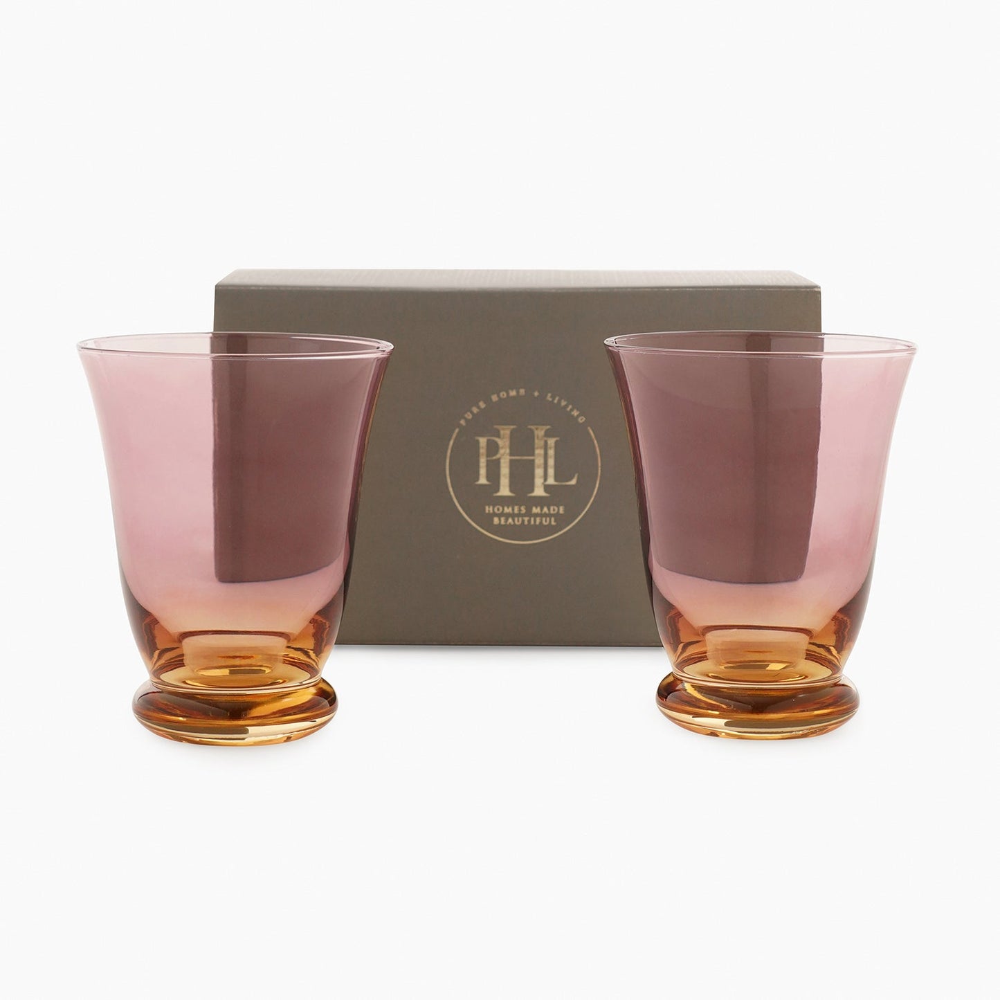 Set Of 2 Amber Ombre Swirl Shaped Drinking Glasses