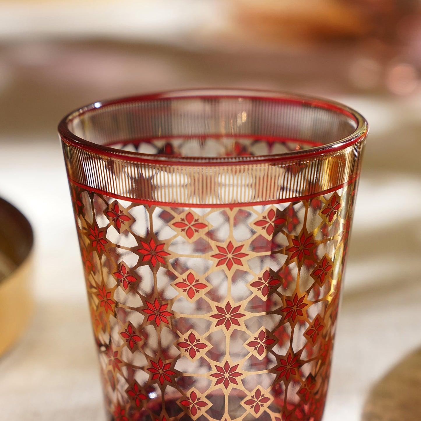 Set of 2 Red and Gold Floral Printed Drinking Glasses