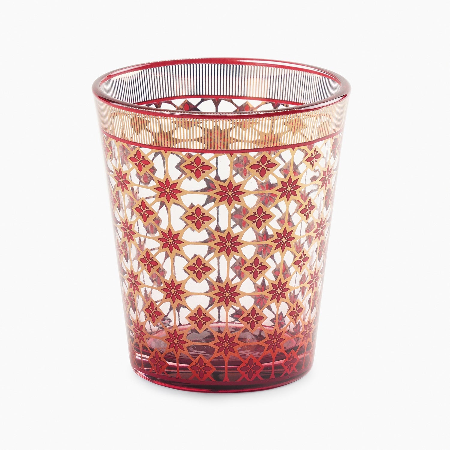 Set of 2 Red and Gold Floral Printed Drinking Glasses