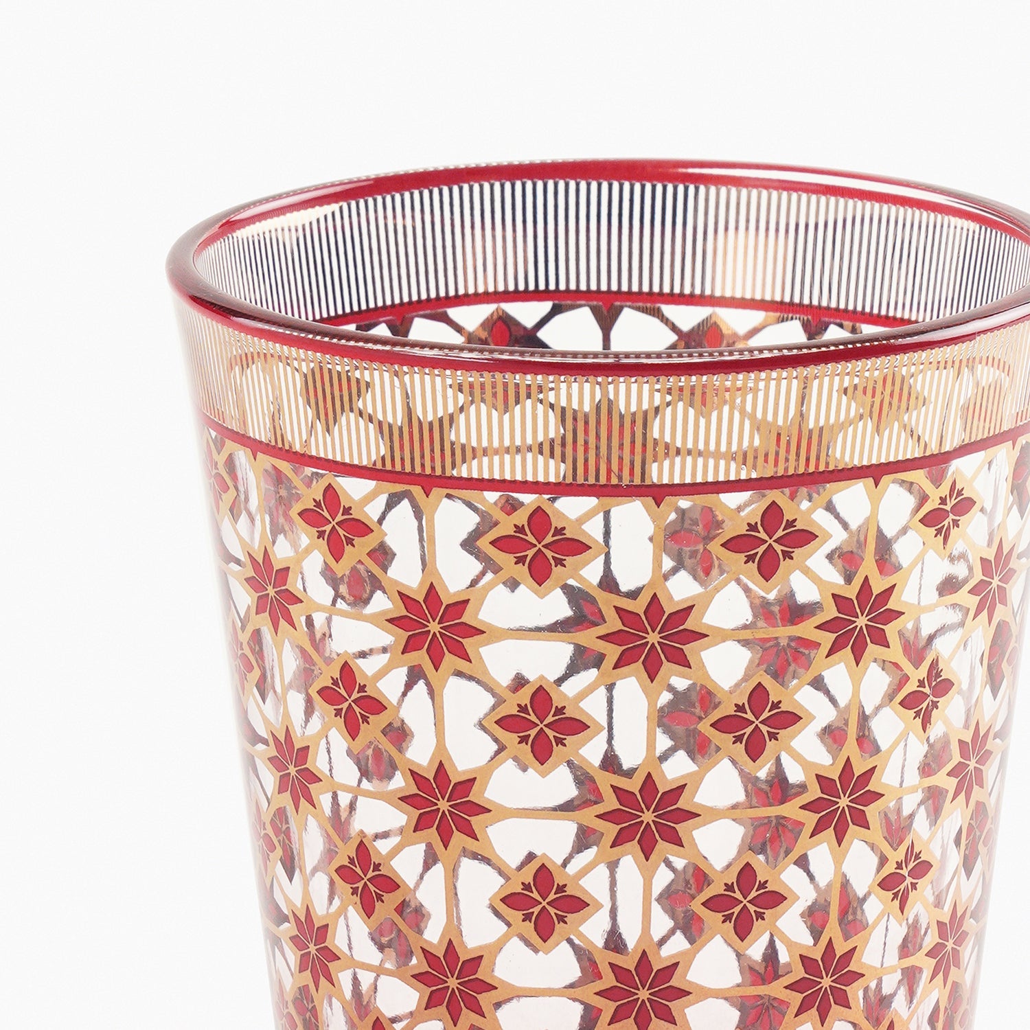 Set of 2 Red and Gold Floral Printed Drinking Glasses