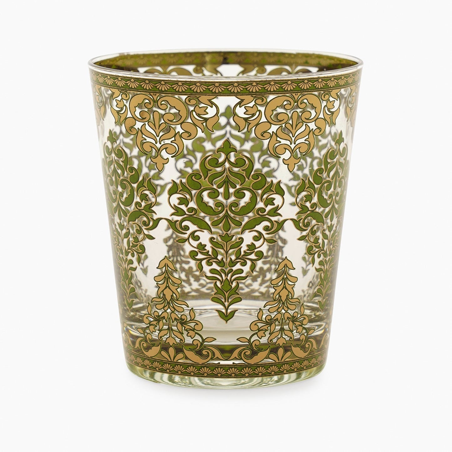 Set of 2 Green and Gold Floral Printed Drinking Glasses