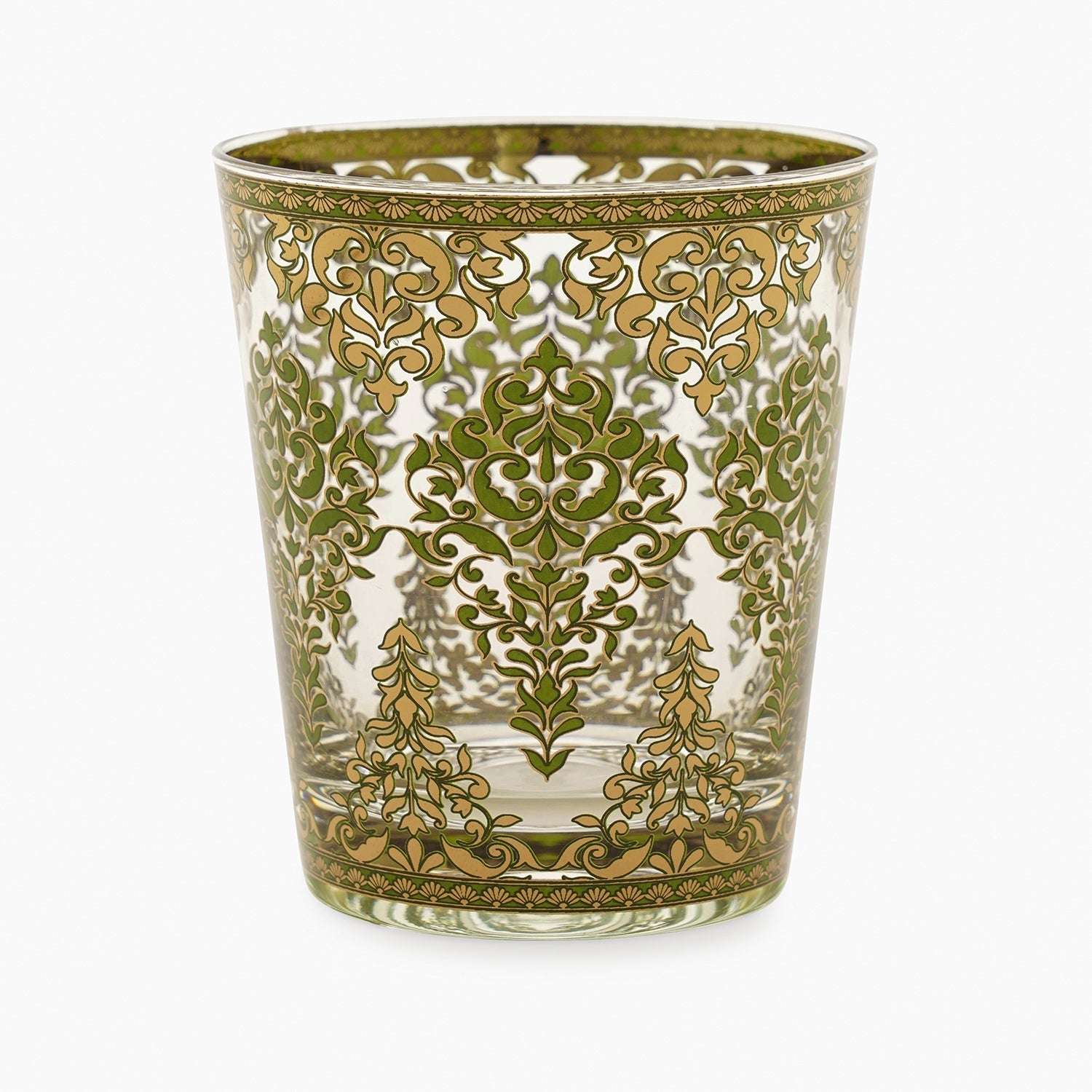 Set of 2 Green and Gold Floral Printed Drinking Glasses
