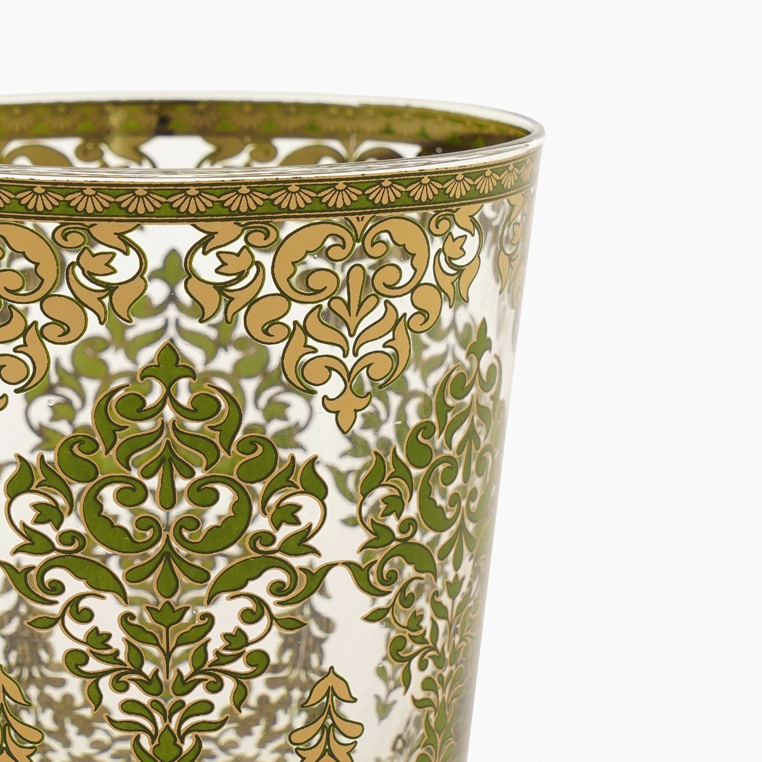 Set of 2 Green and Gold Floral Printed Drinking Glasses