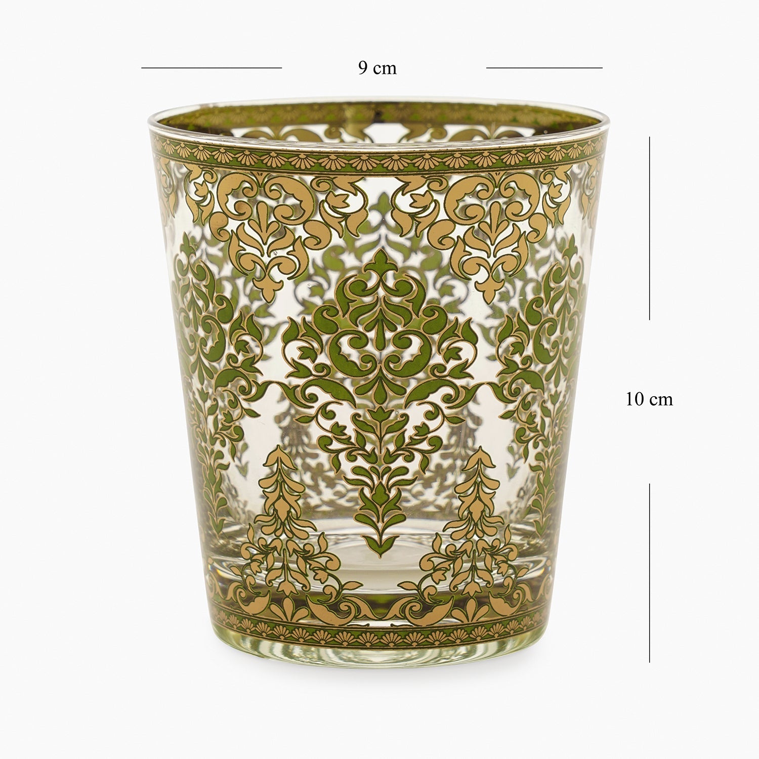 Set of 2 Green and Gold Floral Printed Drinking Glasses