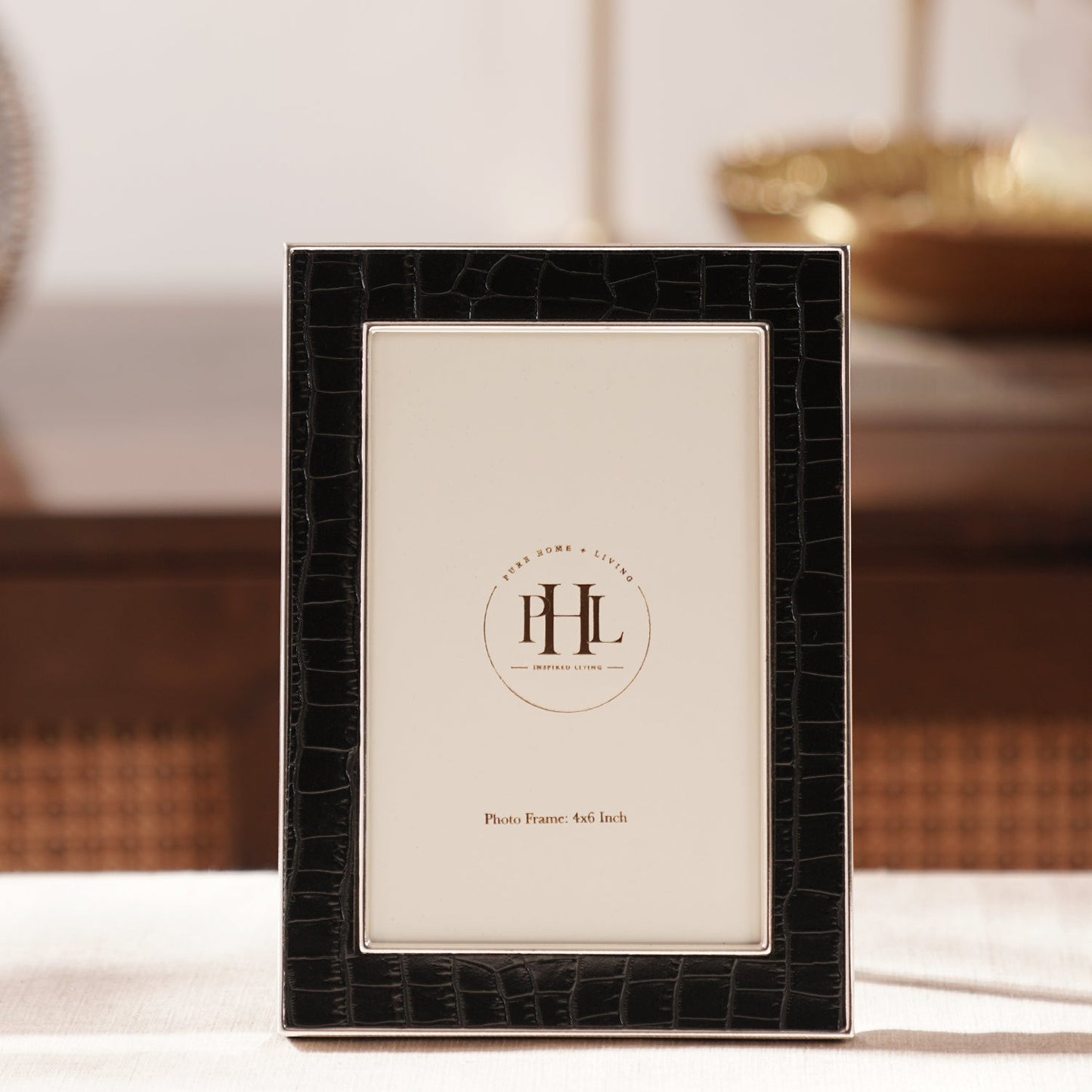Silver Plated Croco Faux Leather Photo Frame - Small