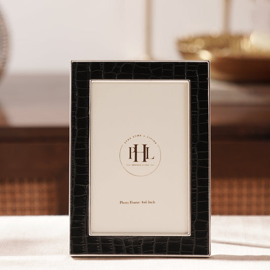 Silver Plated Croco Faux Leather Photo Frame - Small