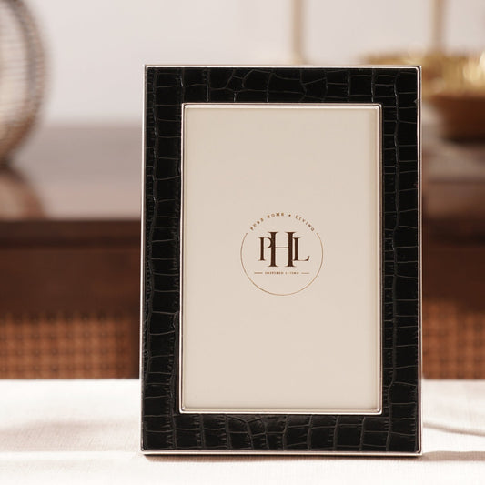 Silver Plated Croco Faux Leather Photo Frame - Medium