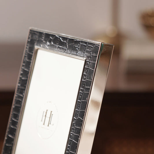 Silver Plated Croco Faux Leather Photo Frame - Medium