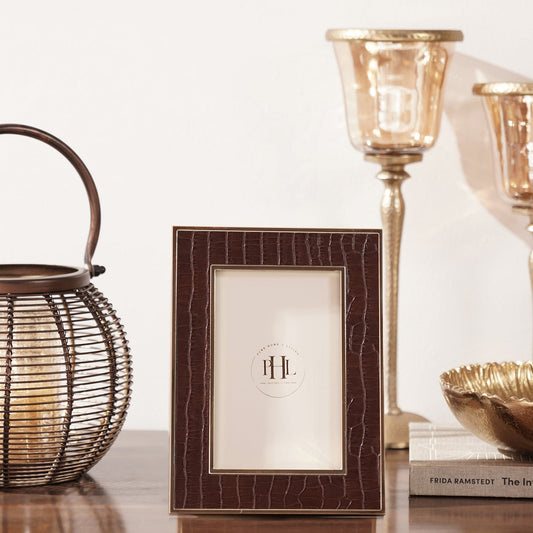 Gold Plated Croco Faux Leather Photo Frame - Medium