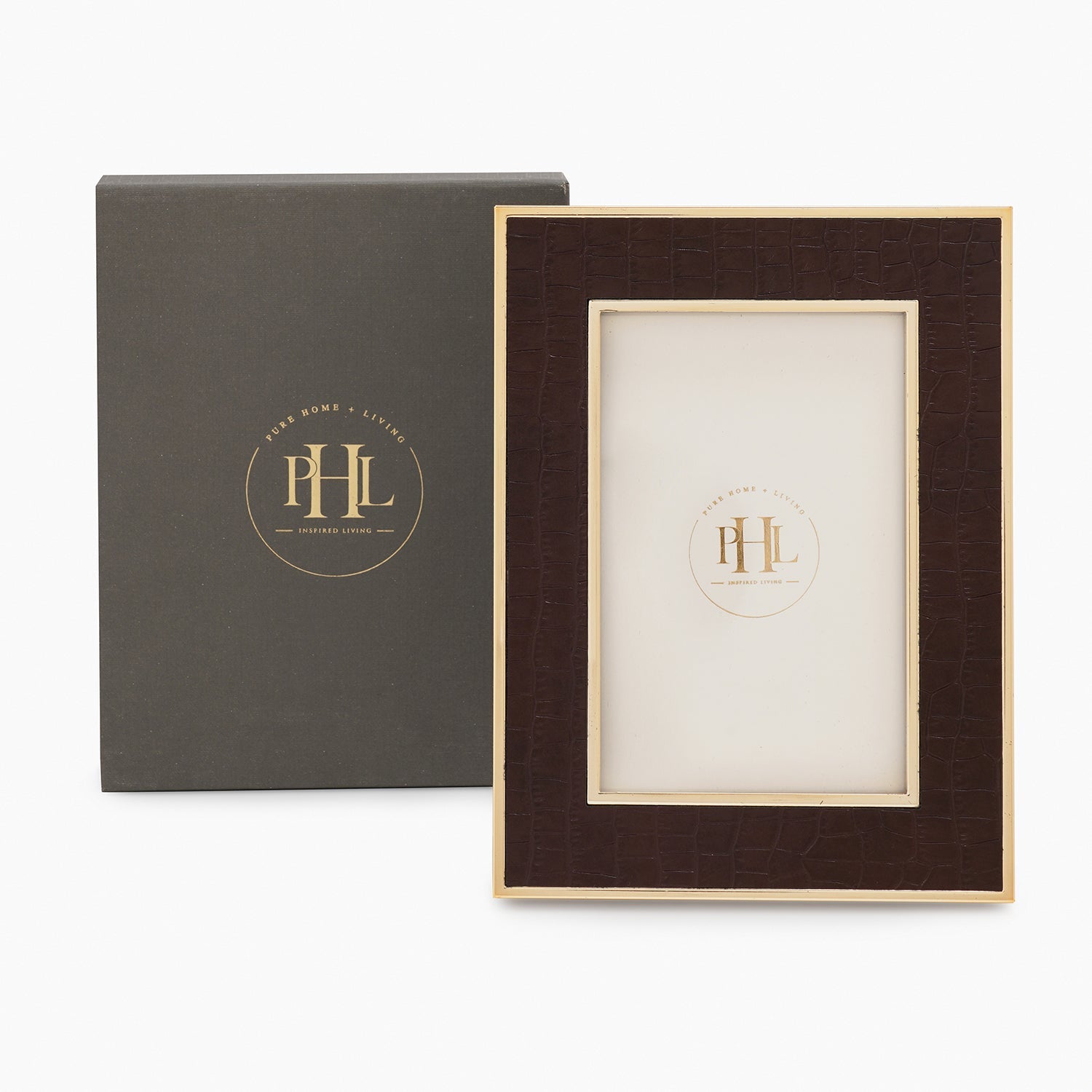 Gold Plated Croco Faux Leather Photo Frame - Medium
