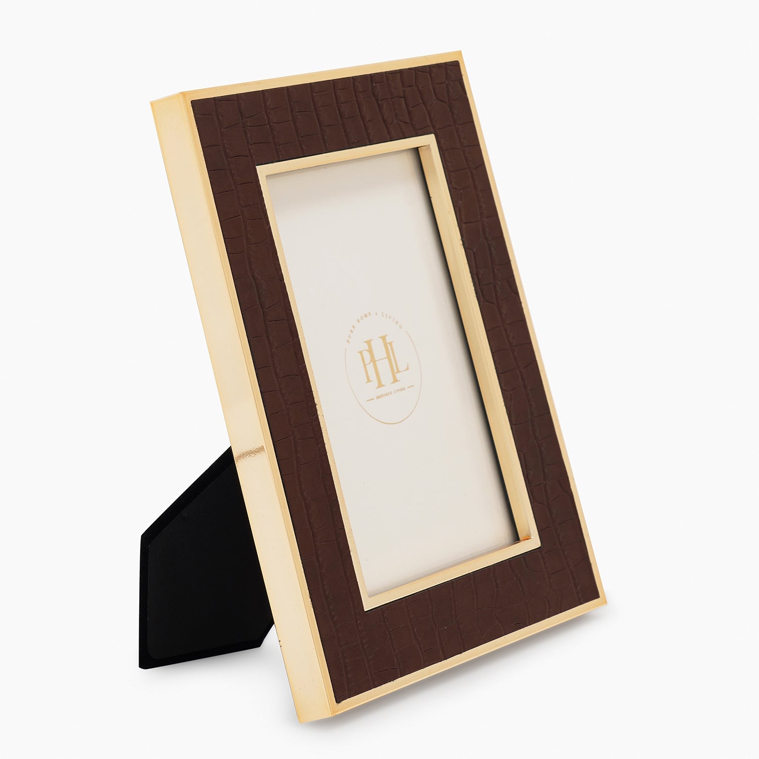Gold Plated Croco Faux Leather Photo Frame - Medium