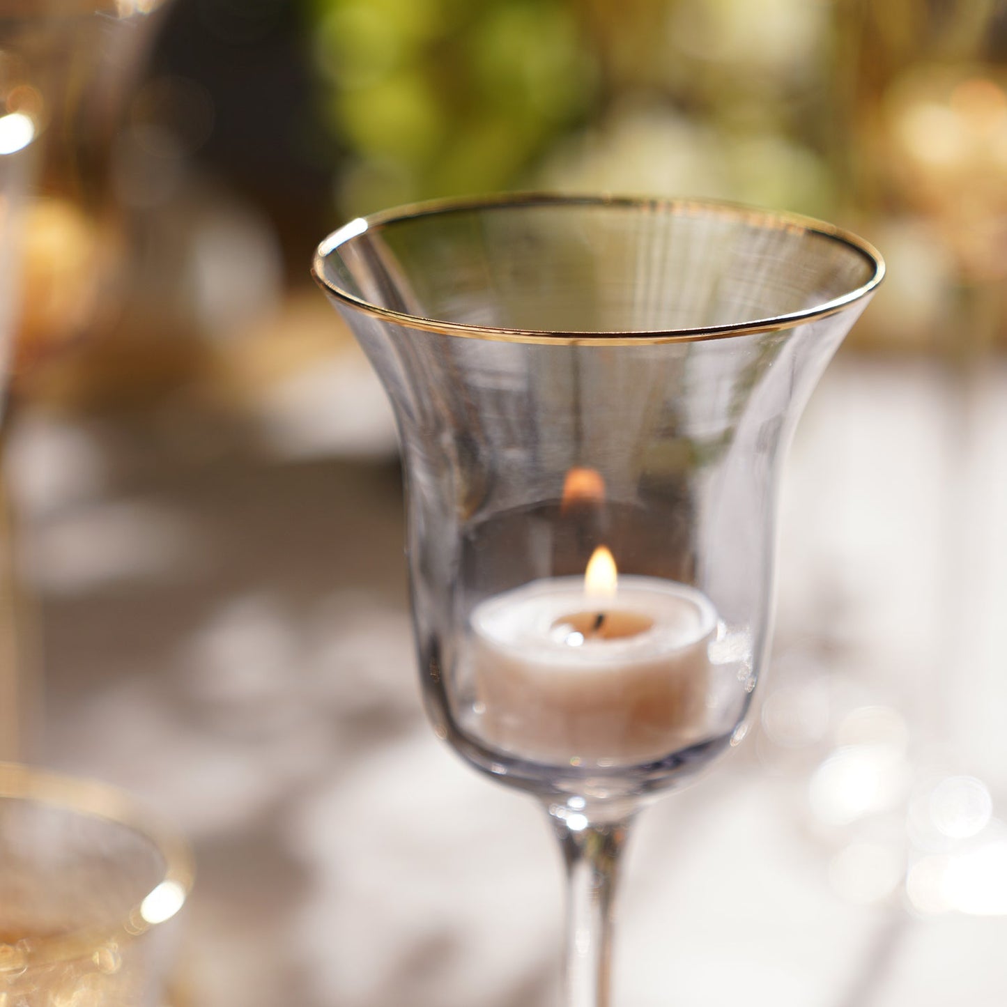 Grey Stem Candle Holder with Gold Rim - Small