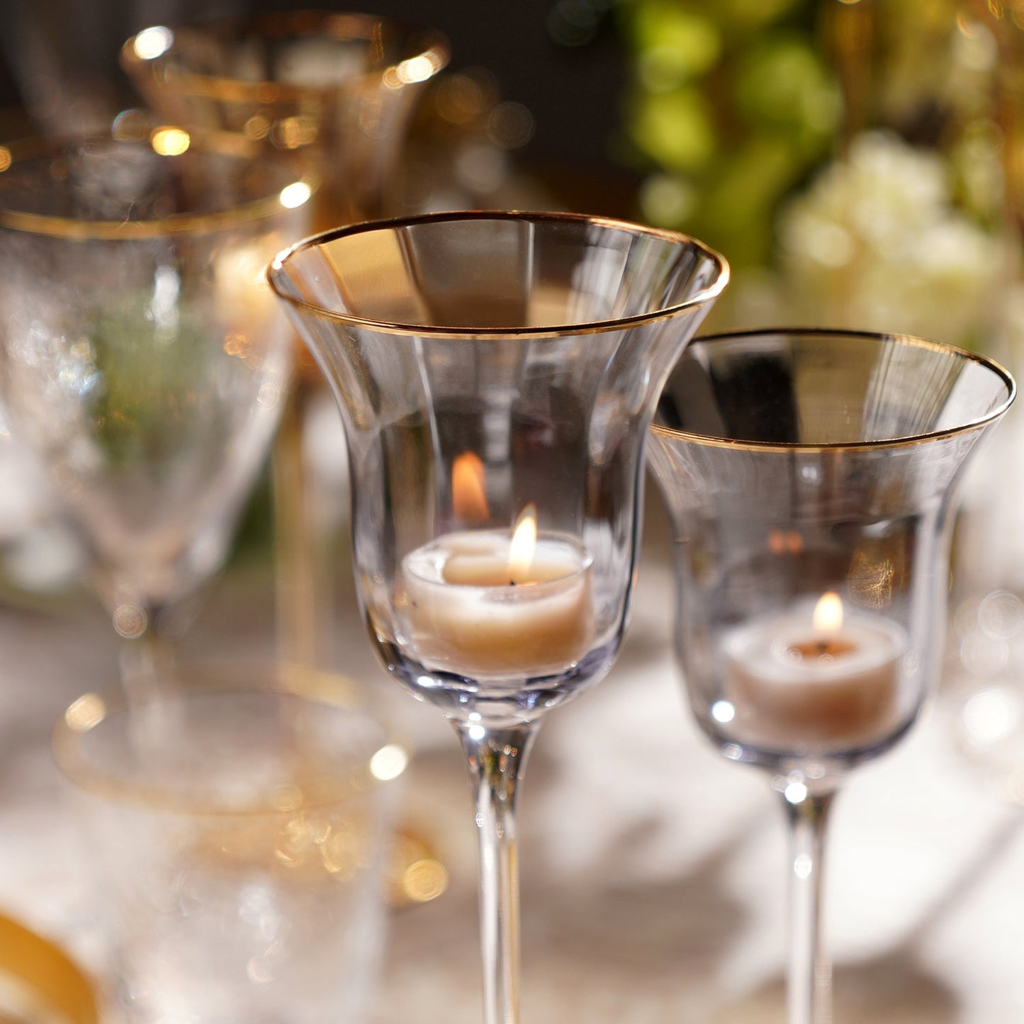 Grey Stem Candle Holder with Gold Rim - Medium