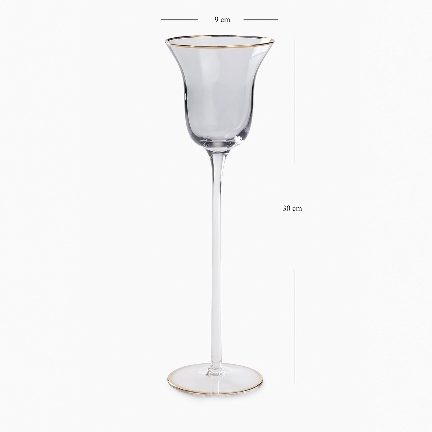 Grey Stem Candle Holder with Gold Rim - Medium