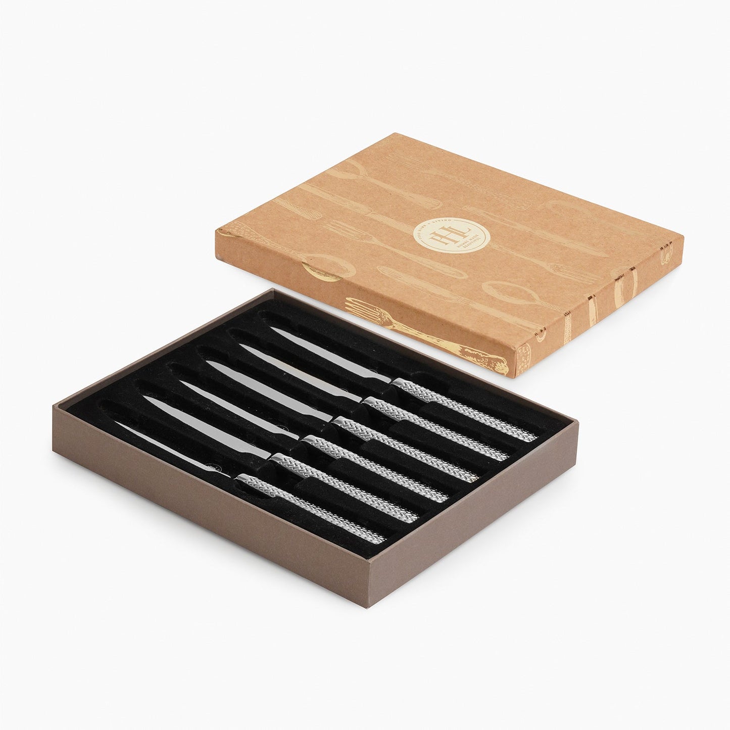 Set Of 6 Silver Steel Dessert Knives with Zig Zag Texture