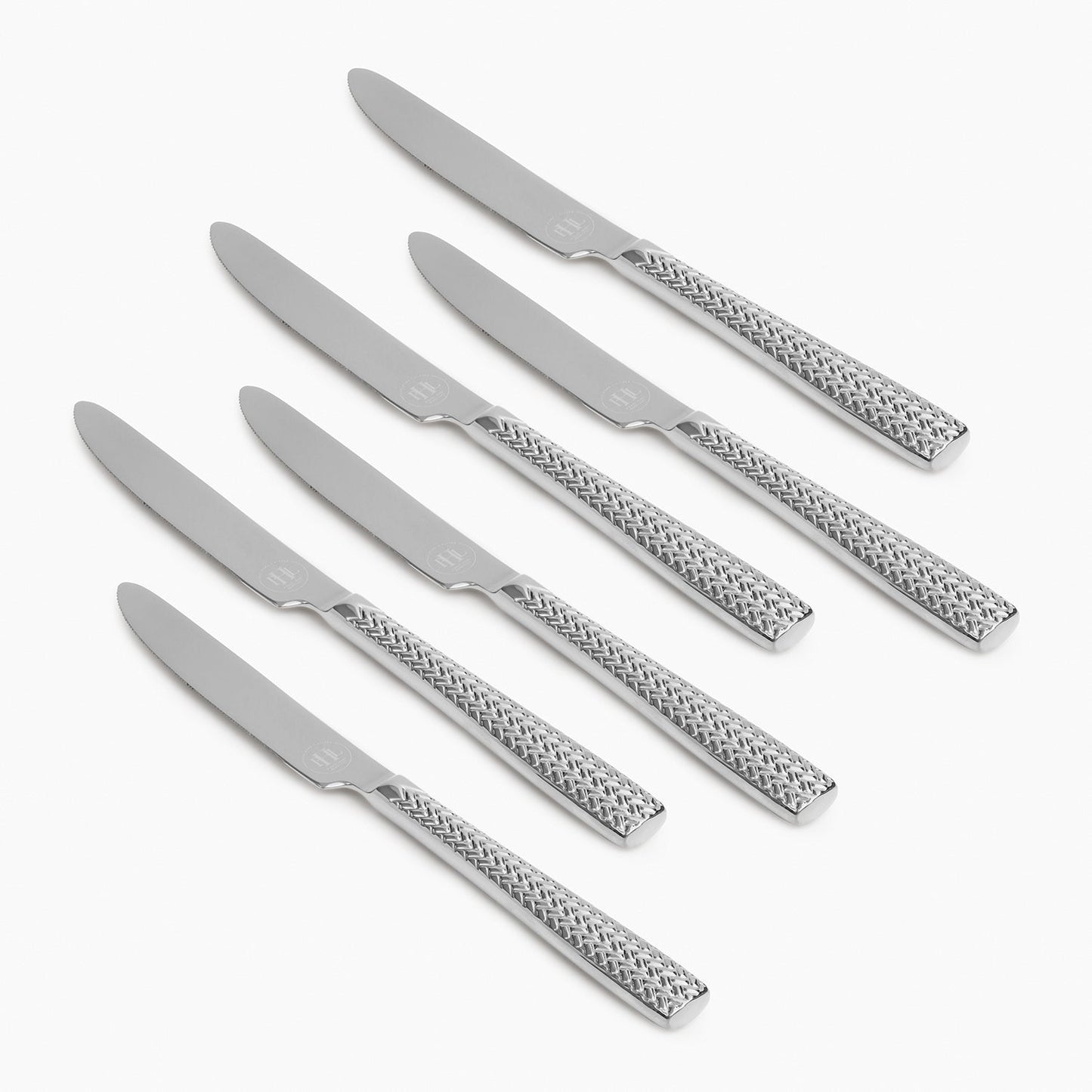 Set Of 6 Silver Steel Dessert Knives with Zig Zag Texture