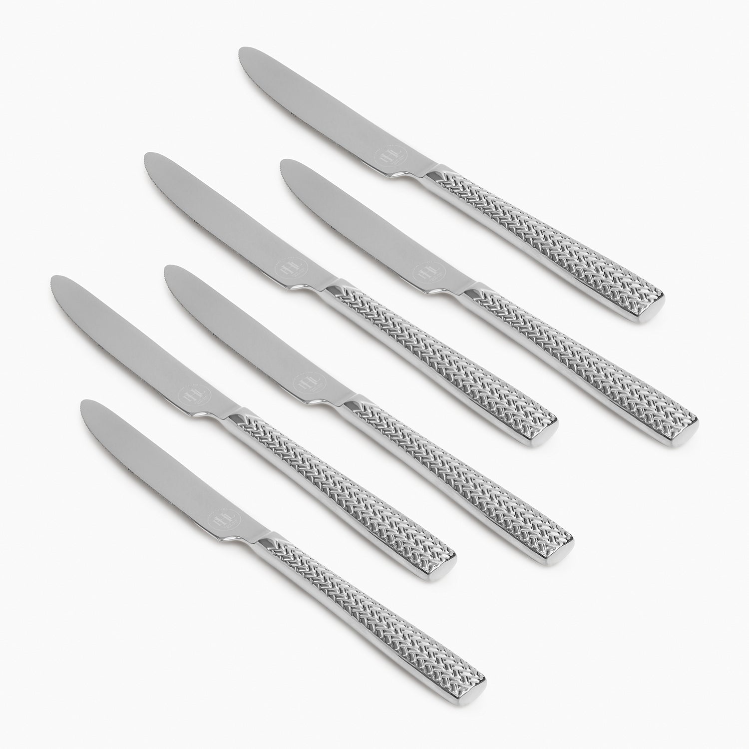 Set Of 6 Silver Steel Dessert Knives with Zig Zag Texture