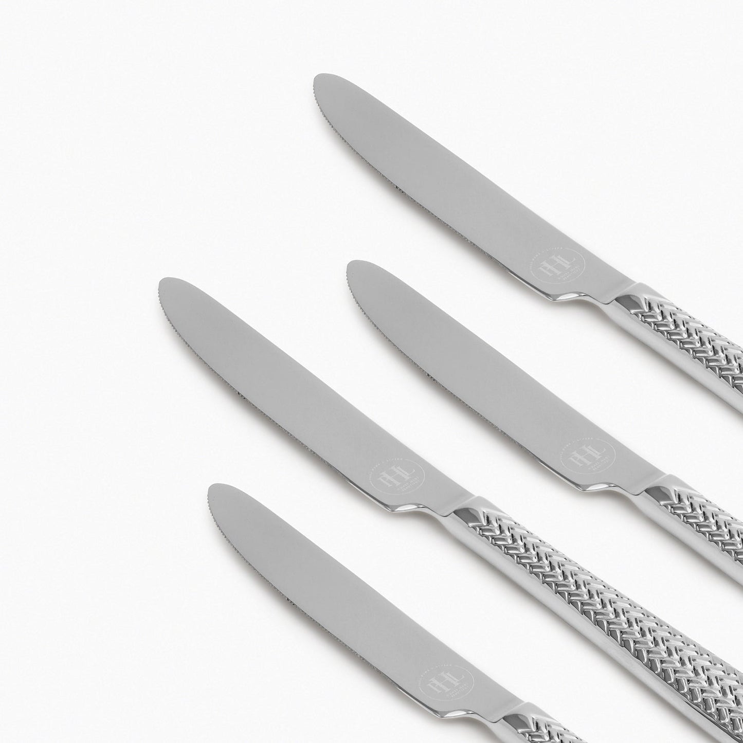 Set Of 6 Silver Steel Dessert Knives with Zig Zag Texture