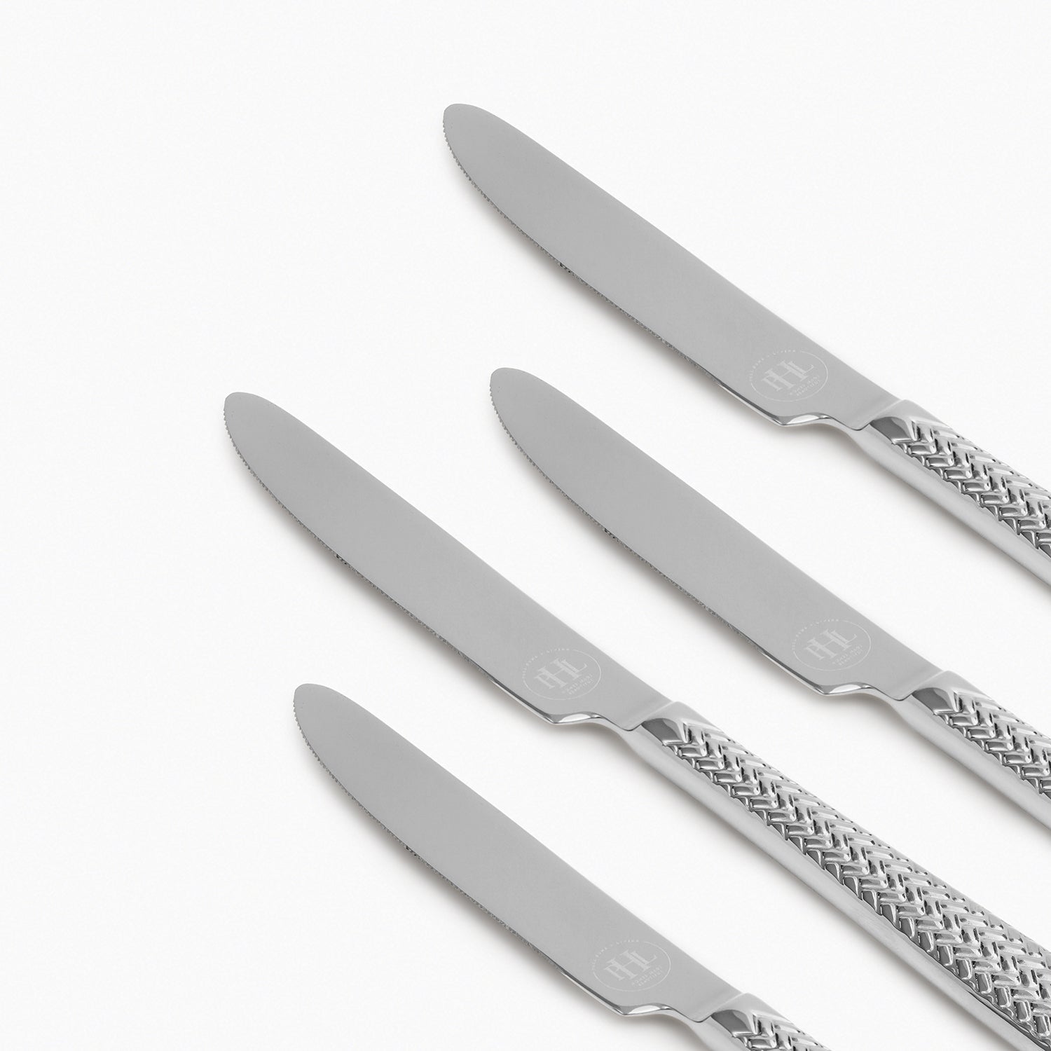 Set Of 6 Silver Steel Dessert Knives with Zig Zag Texture