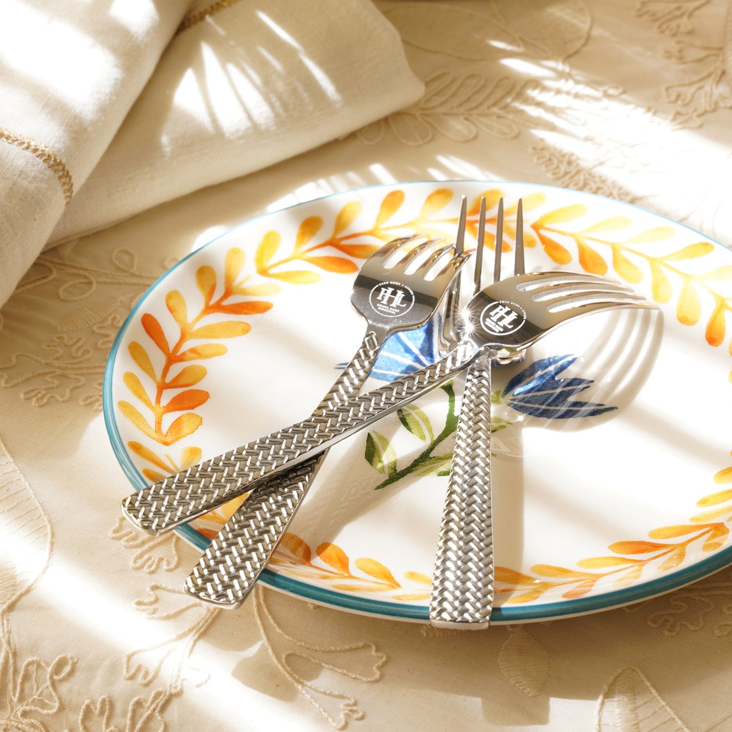 Set Of 6 Silver Steel Dessert Forks with Zig Zag Texture