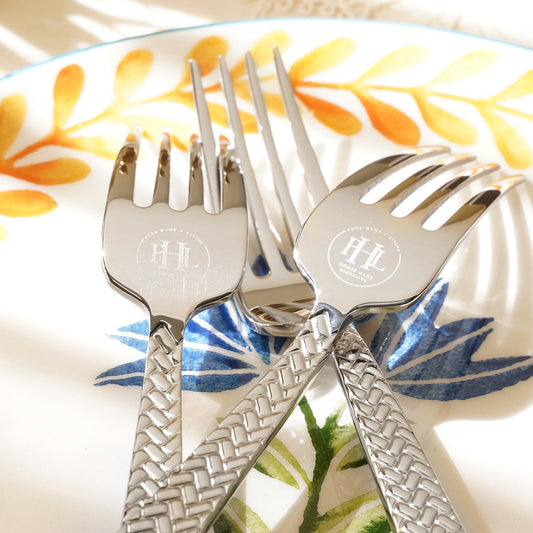 Set Of 6 Silver Steel Dessert Forks with Zig Zag Texture