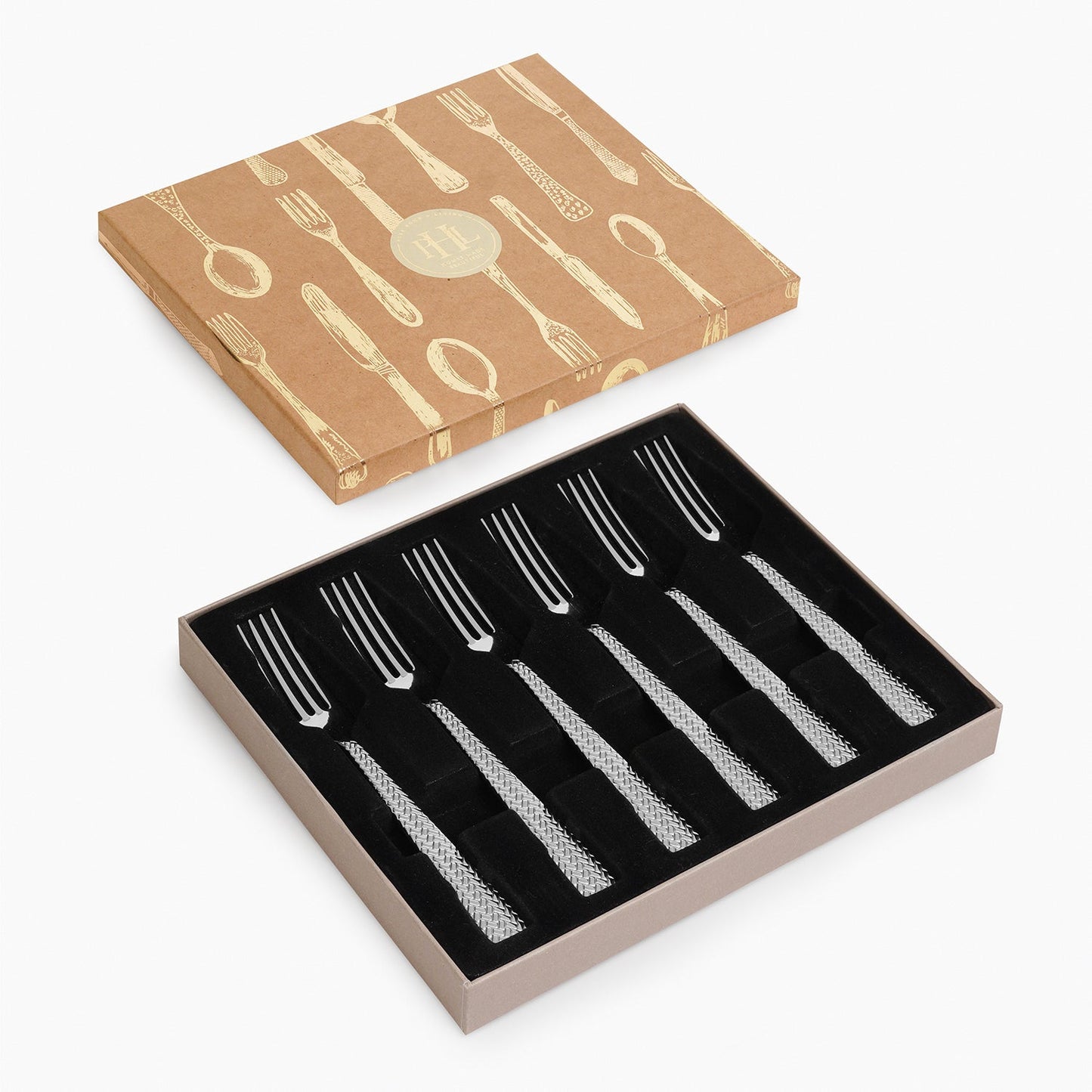 Set Of 6 Silver Steel Dessert Forks with Zig Zag Texture